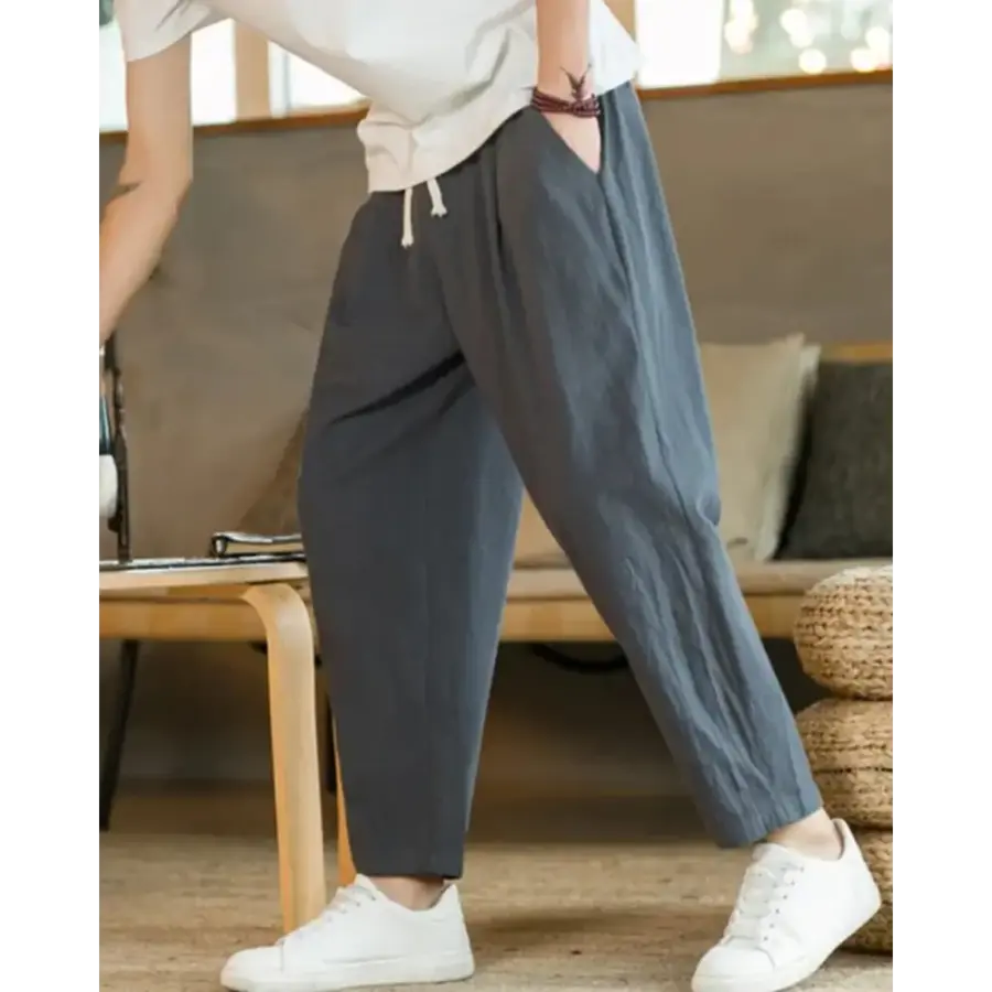 Relaxed Tapered Cotton Pants - Dark Gray / S