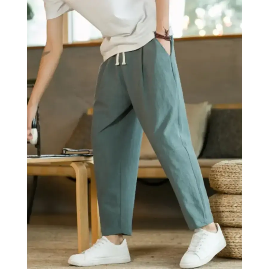 Relaxed Tapered Cotton Pants - Green / S