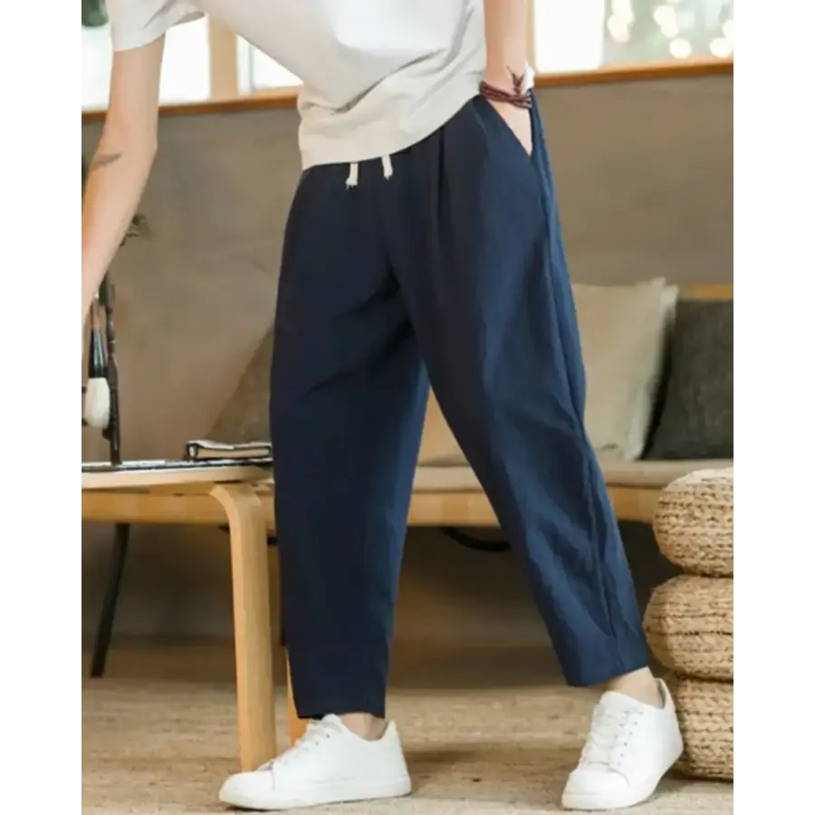 Relaxed Tapered Cotton Pants - Marine / S