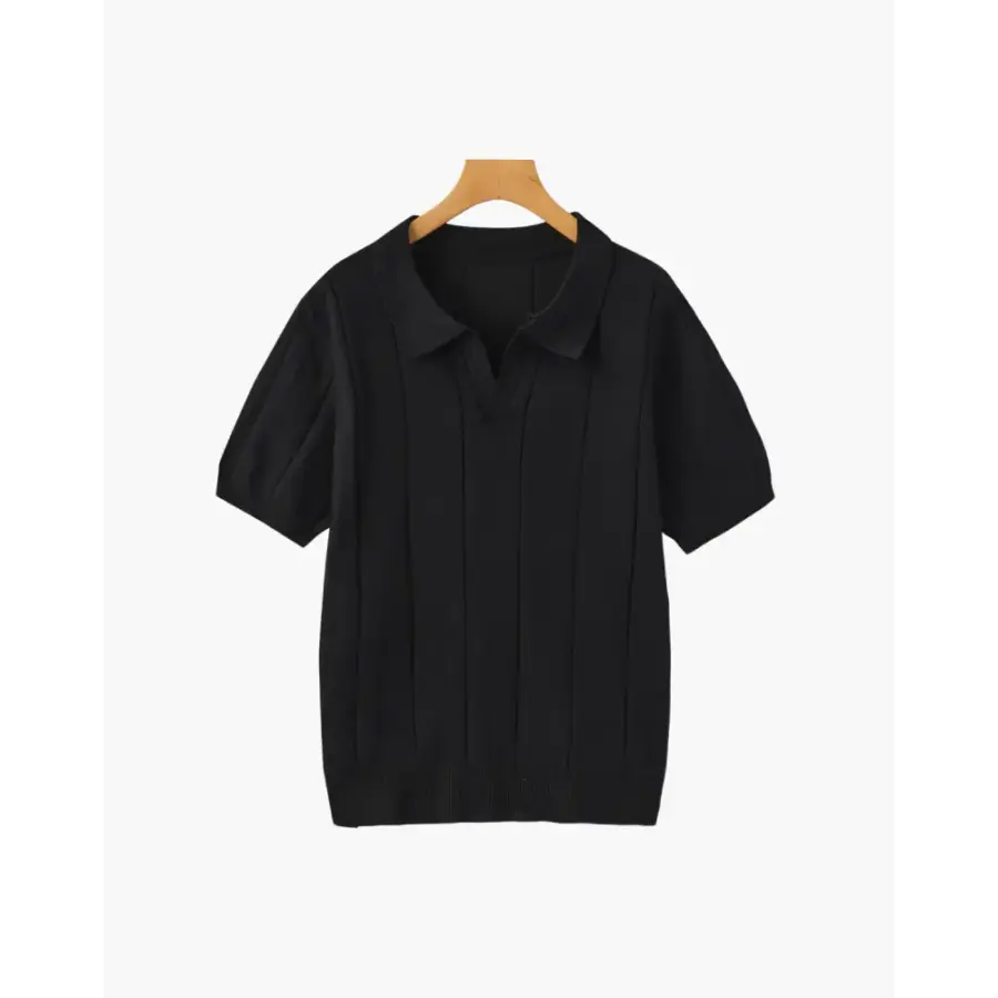 Retro Knit Polo Shirt - Black / S