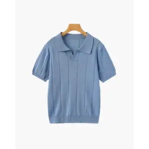 Retro Knit Polo Shirt - Blue / S