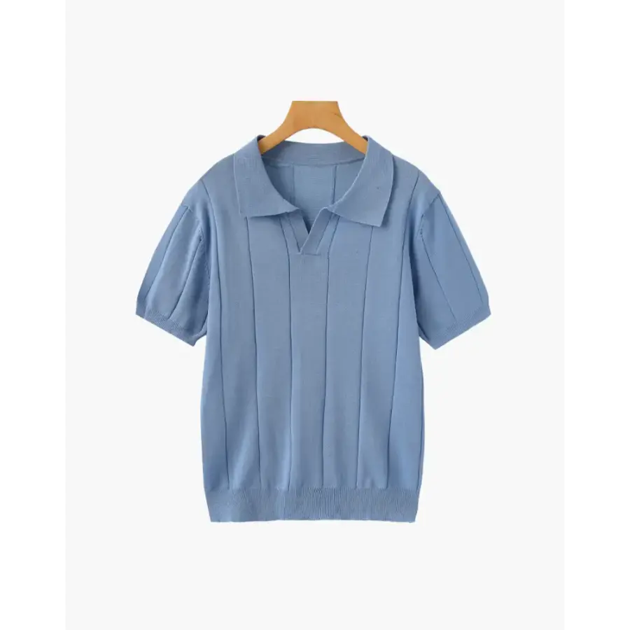 Retro Knit Polo Shirt - Blue / S