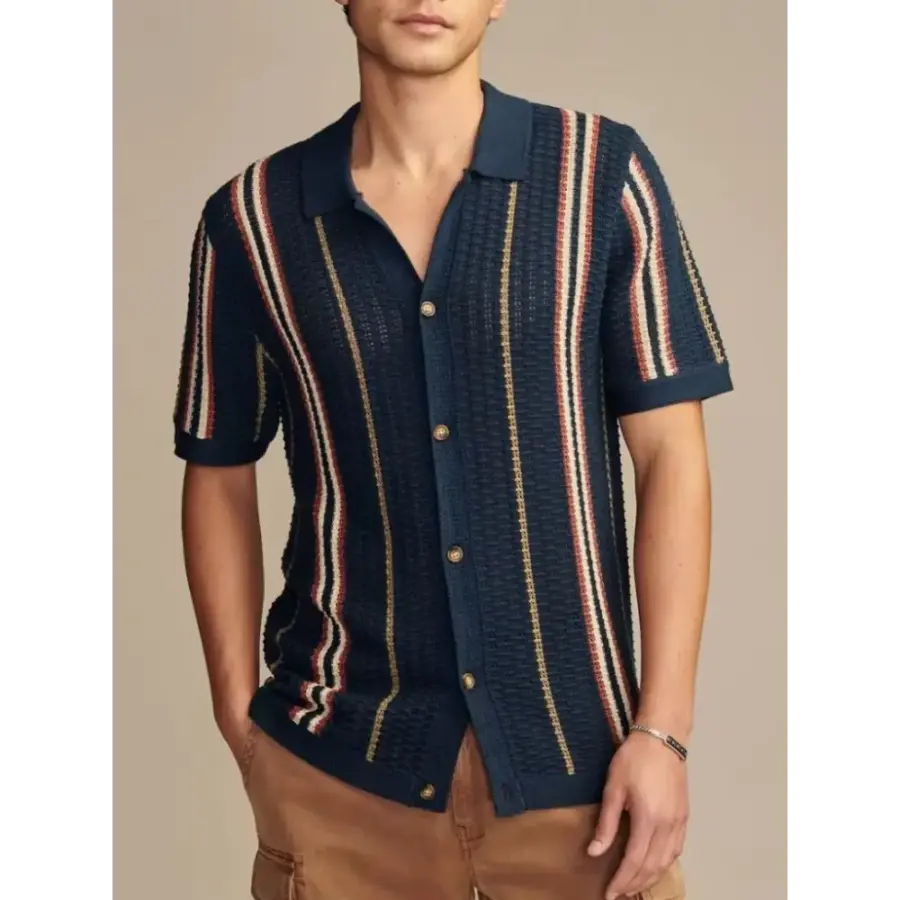 Retro Knit Stripe Shirt - Blue / XS