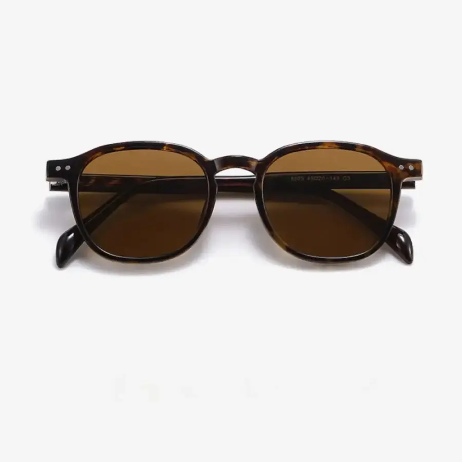 Retro round frame sunglasses detail view, bridge and hinge construction