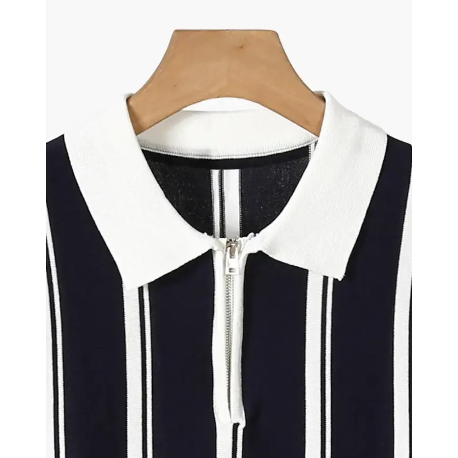 Retro Striped Half-Zip Polo Shirt