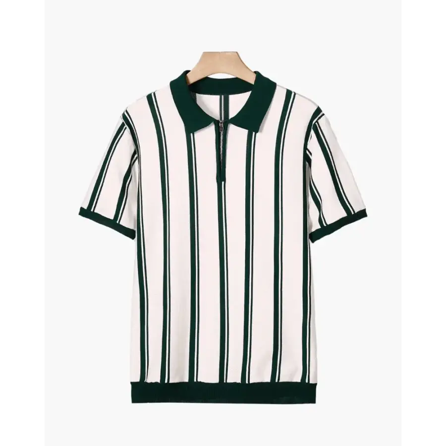 Retro Striped Half-Zip Polo Shirt - Green / XS