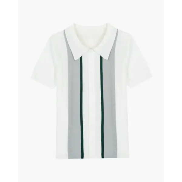 Retro Striped Knit Polo Shirt - XS