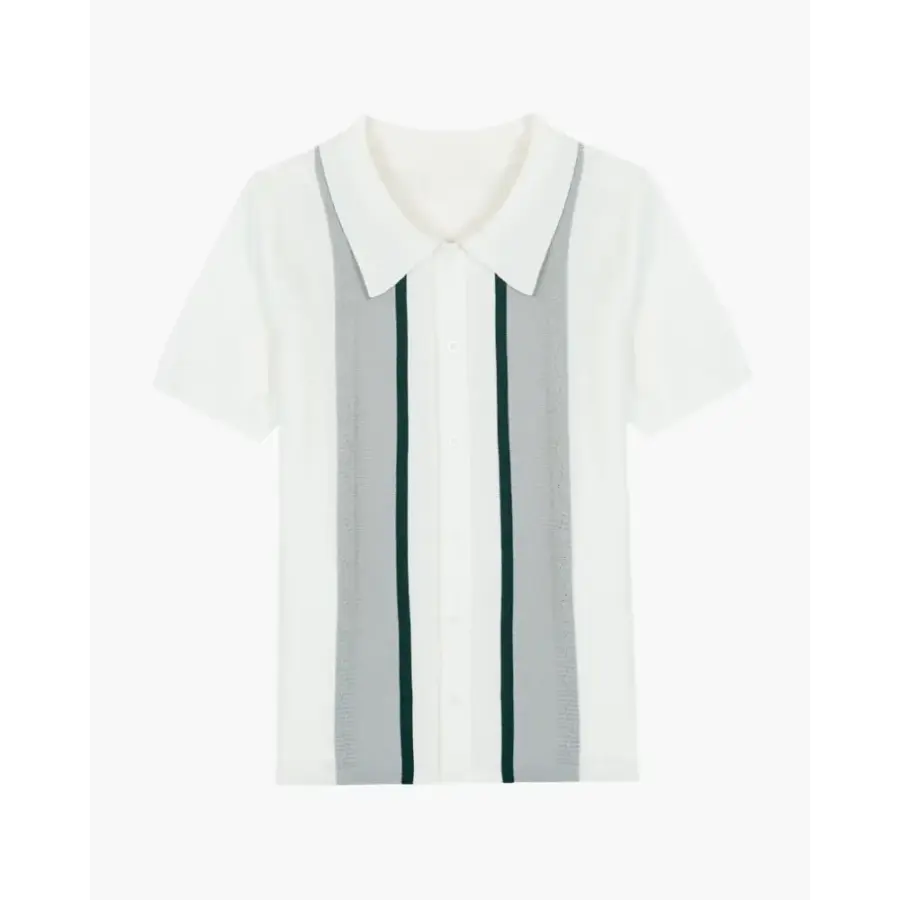 Retro Striped Knit Polo Shirt - XS