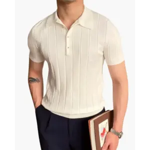 ribbed-knit-polo-shirt-white-s-854 Ribbed Knit Polo Shirt - White / S