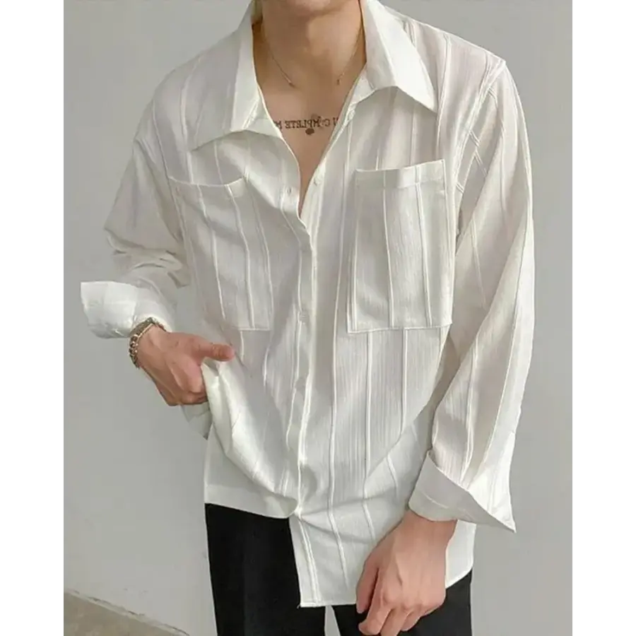 Ribbed oversized shirt detail showing vertical rib knit texture