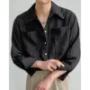 Ribbed oversized shirt in black, front view, size S