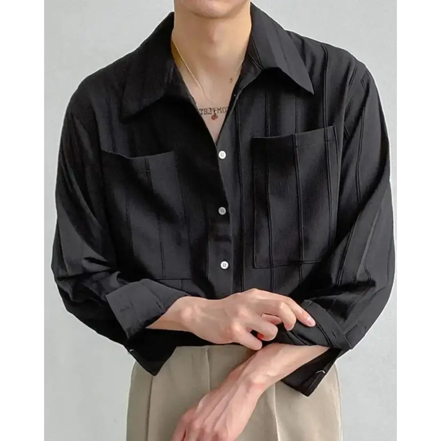 Ribbed oversized shirt in black, front view, size S