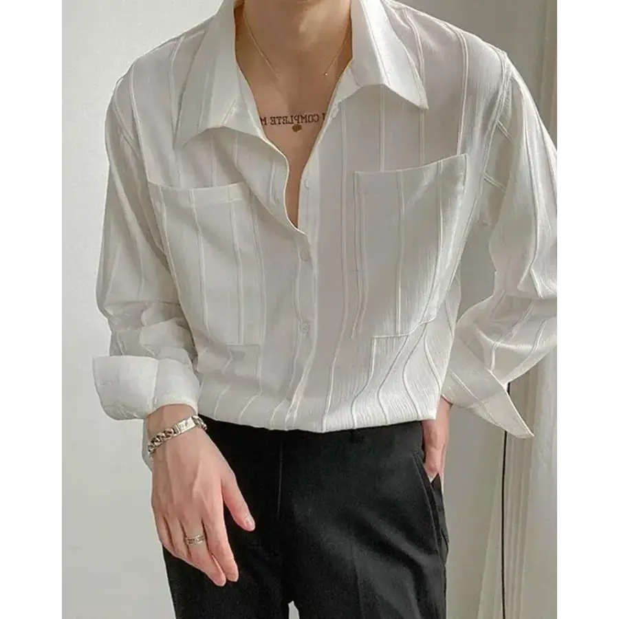 Ribbed oversized shirt in white, front view, size S