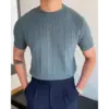 ribbed-slim-fit-knit-t-shirt-blue-m-779 Ribbed Slim Fit Knit T-Shirt - Blue / M
