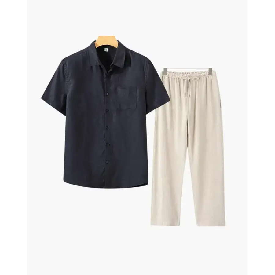 Riviera Linen Set - Black / Beige / XS