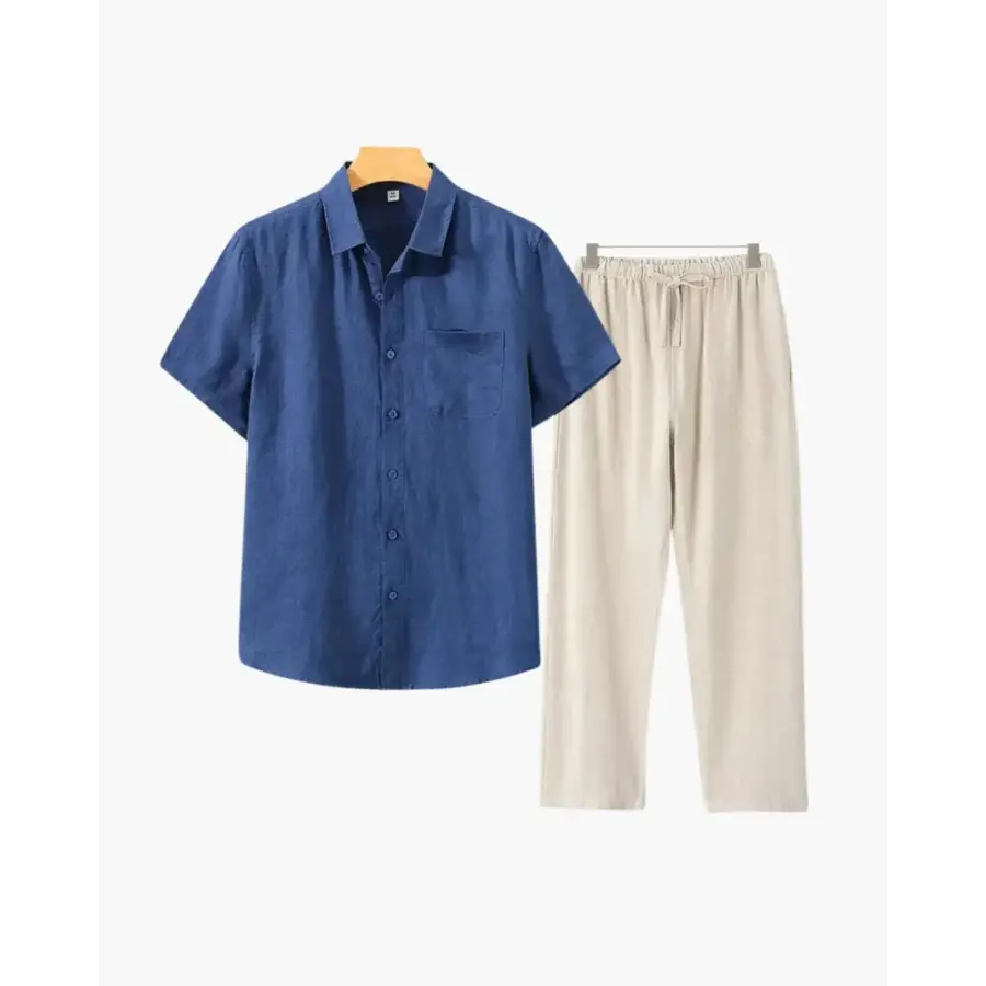 Riviera Linen Set - Blue / Beige / XS
