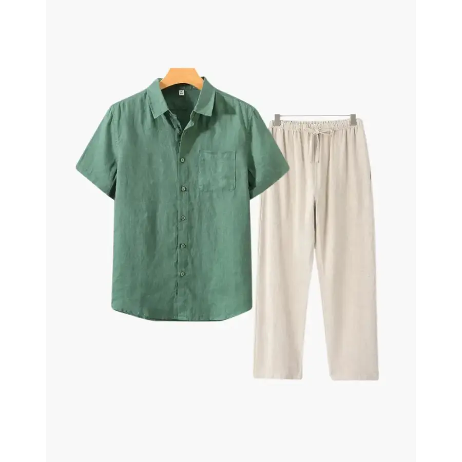 Riviera Linen Set - Green / Beige / XS