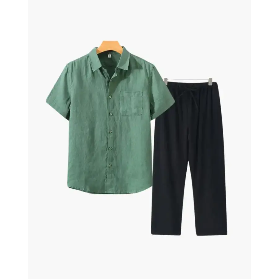 Riviera Linen Set - Green / Black / XS