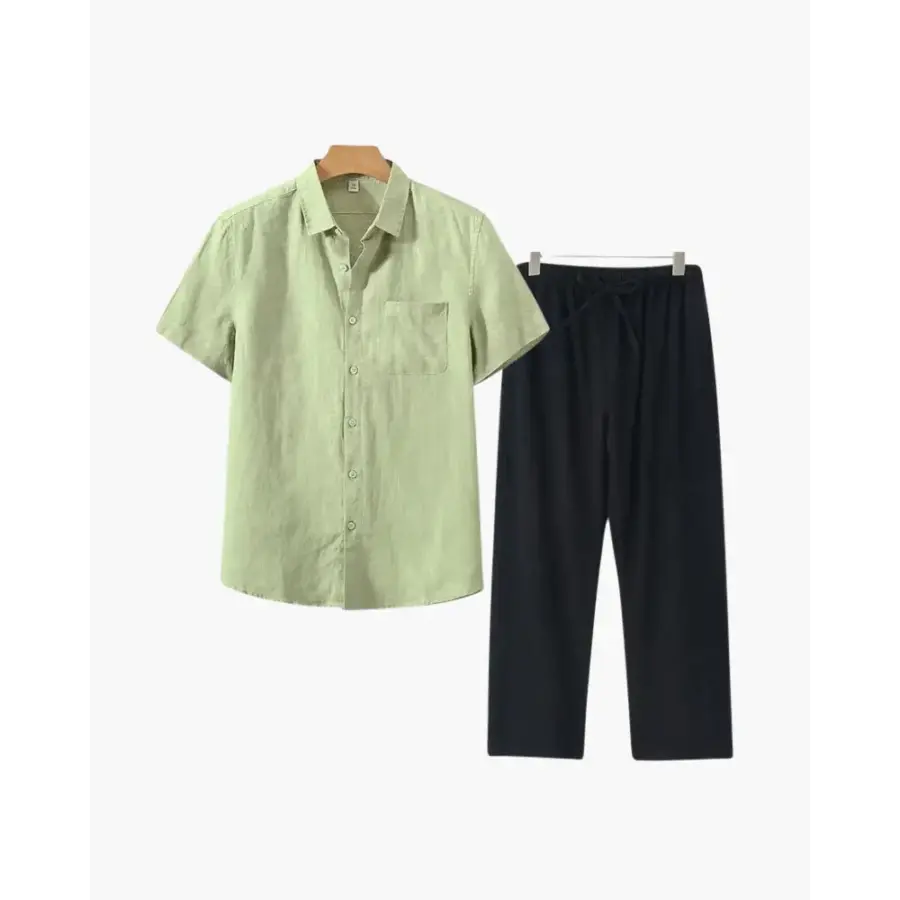 Riviera Linen Set - Mint Green / Black / XS