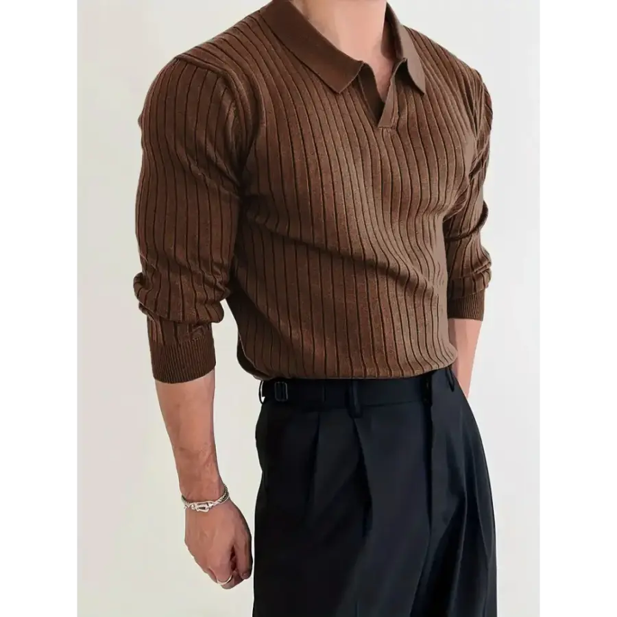 Riviera Ribbed Knit Polo - Brown / M