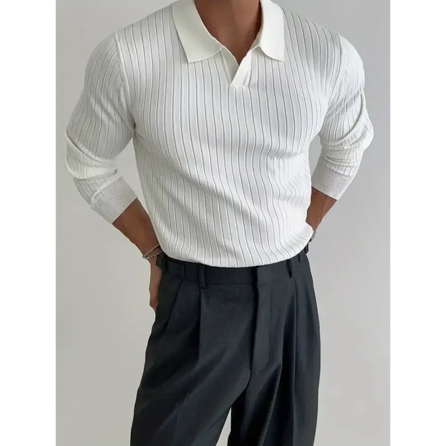 Riviera Ribbed Knit Polo - White / M