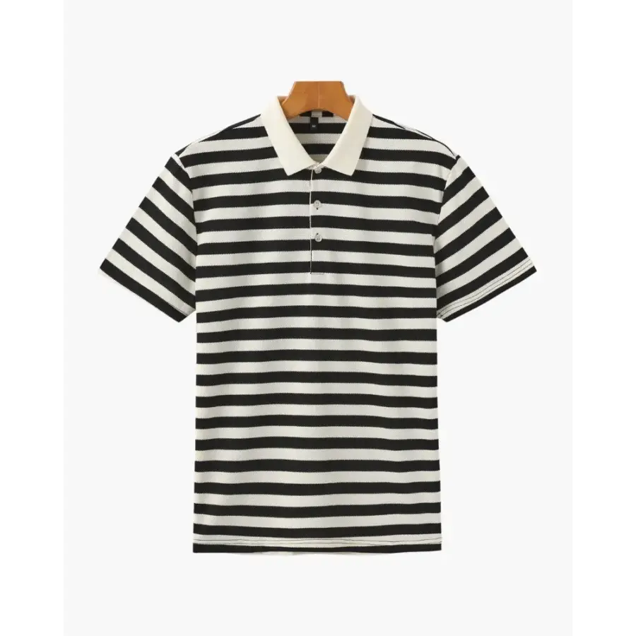 Riviera textured stripe knit polo in black, relaxed tailored fit