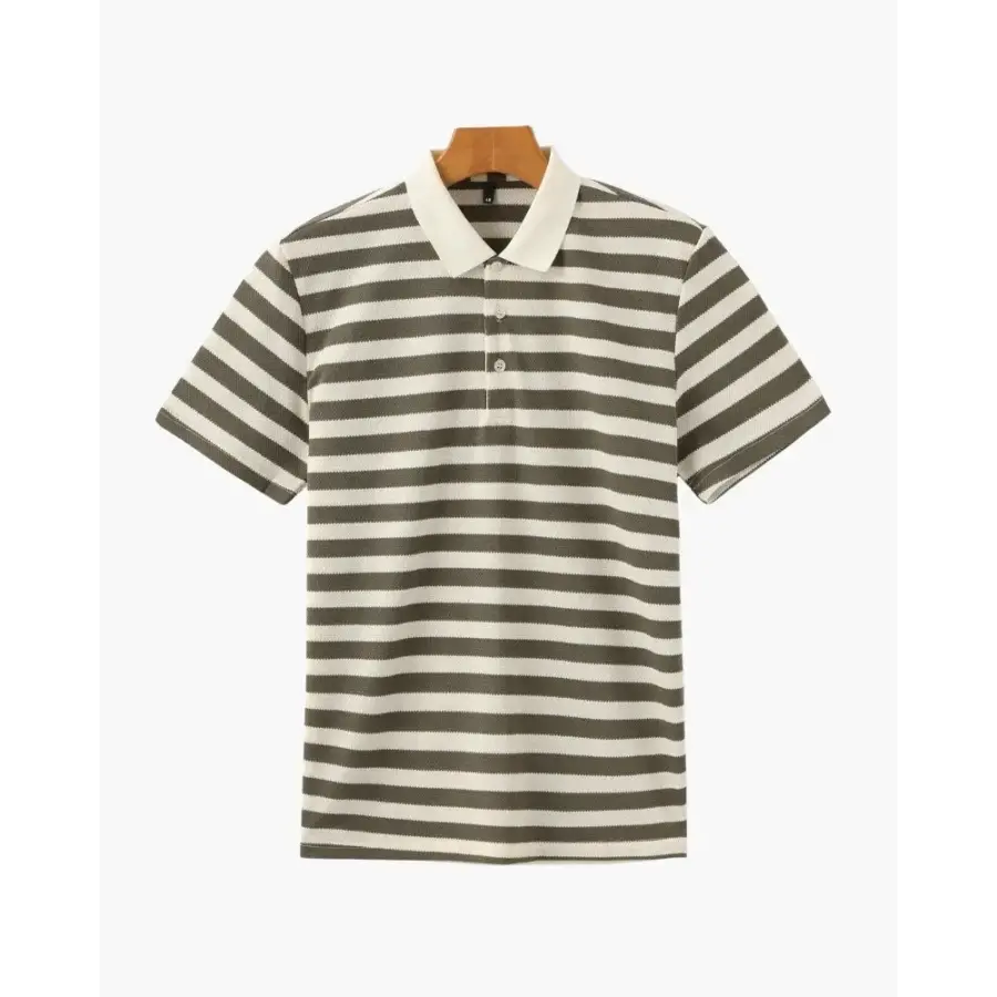 Riviera textured stripe polo in olive colorway, front view