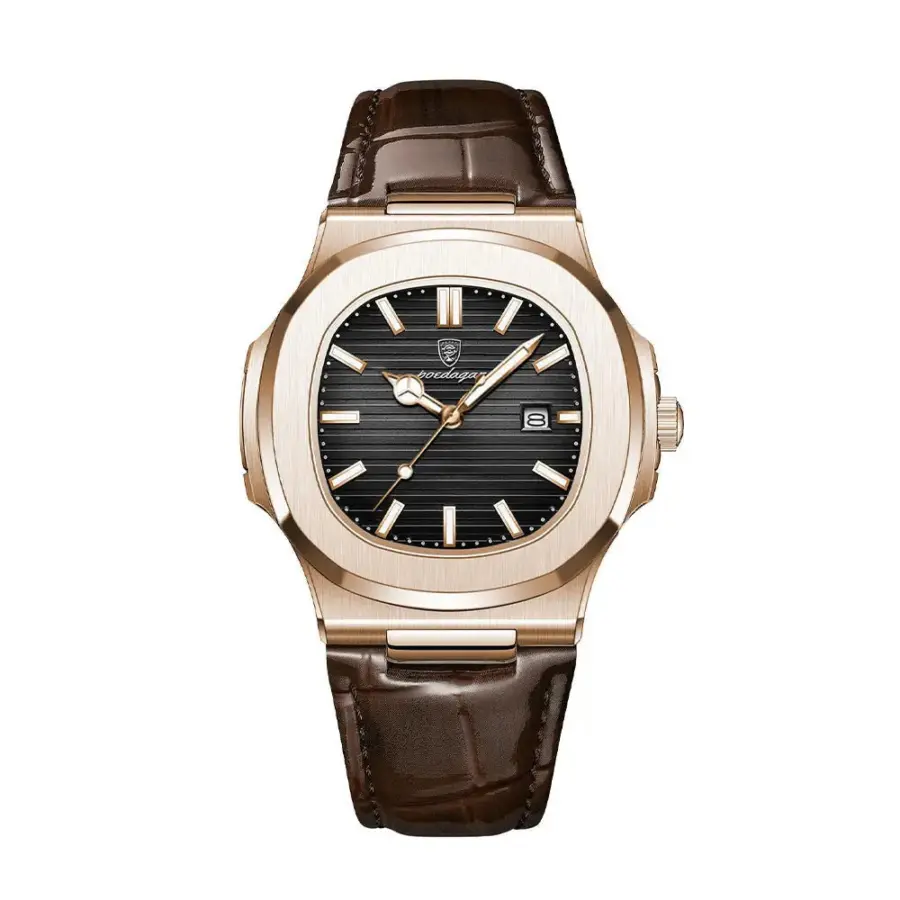 Rose Gold Leather Luxe Watch - Black