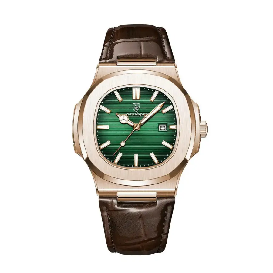 Rose Gold Leather Luxe Watch - Green