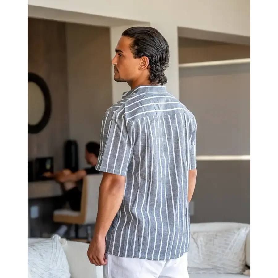 Santorini Striped V-Neck Linen Shirt