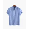 santorini-striped-v-neck-linen-shirt-blue-s-607 Santorini Striped V-Neck Linen Shirt - Blue / S