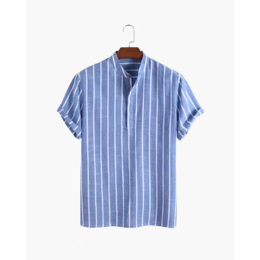 Santorini Striped V-Neck Linen Shirt - Blue / S