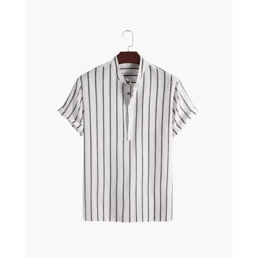 Santorini Striped V-Neck Linen Shirt - White / S