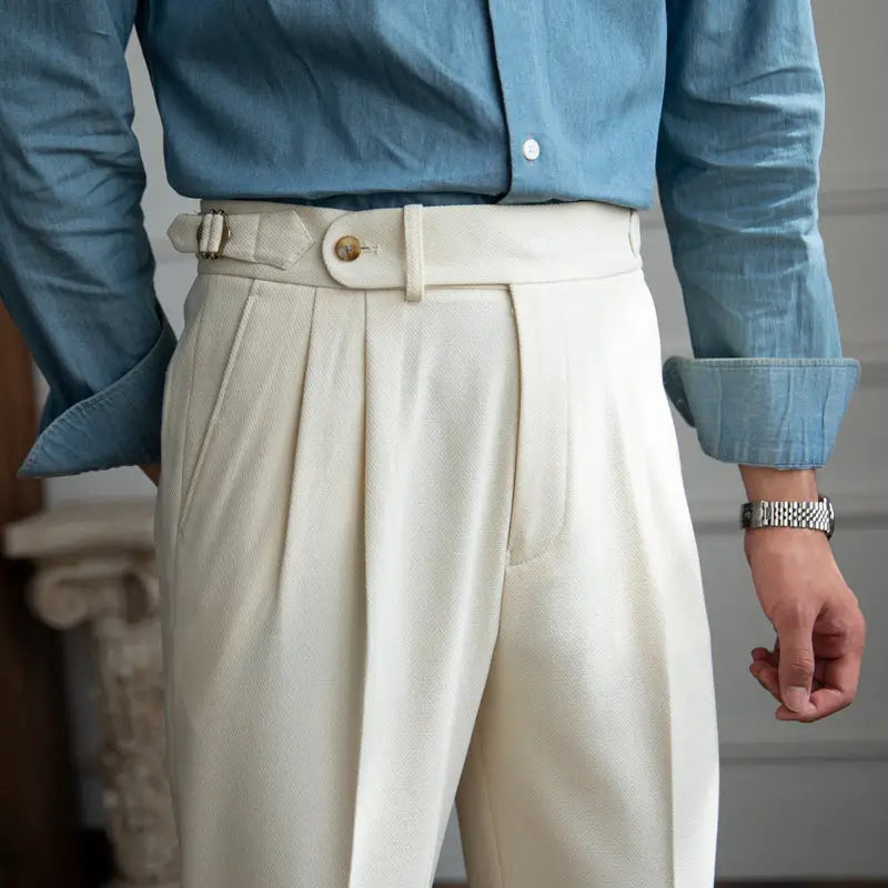 Sartorial Pleated Side-Adjuster Trousers - Cream / 29