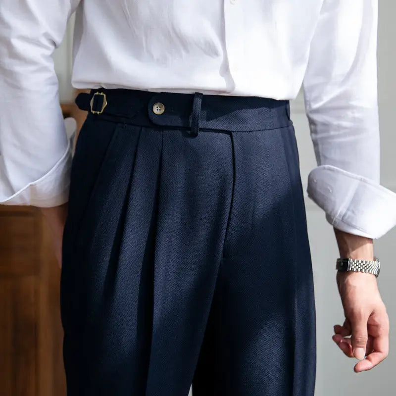 Sartorial Pleated Side-Adjuster Trousers - Navy / 29