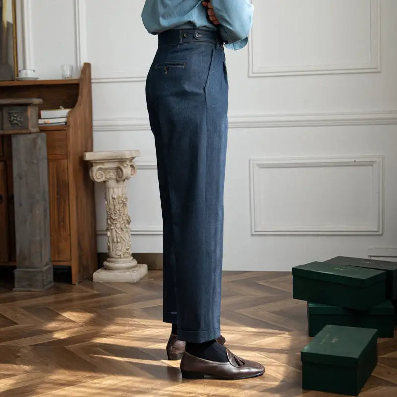 Savile Denim Pleated Trousers