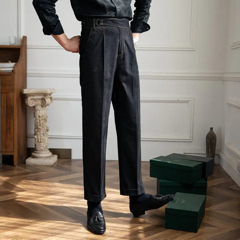 Savile Denim Pleated Trousers