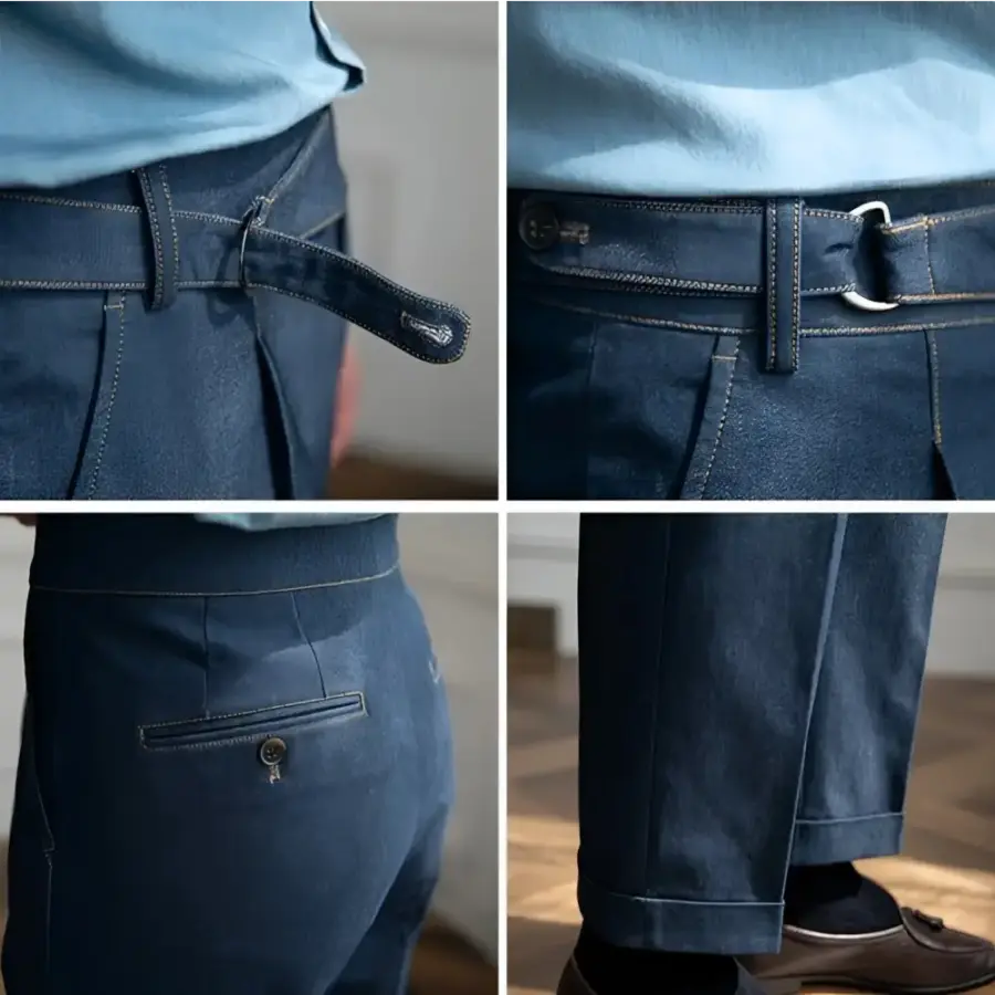 Savile Denim Pleated Trousers