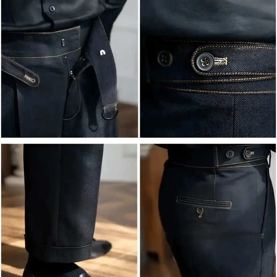 Savile Denim Pleated Trousers