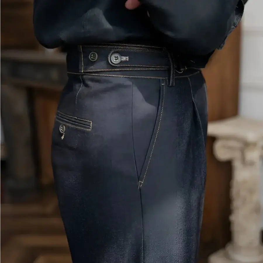 Savile Denim Pleated Trousers