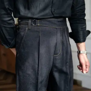 Savile Denim Pleated Trousers - Black / 28