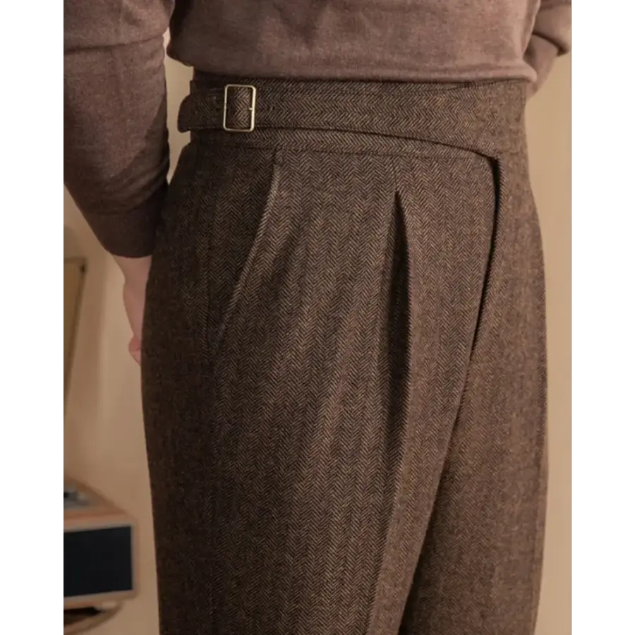 Savile Pleated Wool Trousers - Chestnut / 28