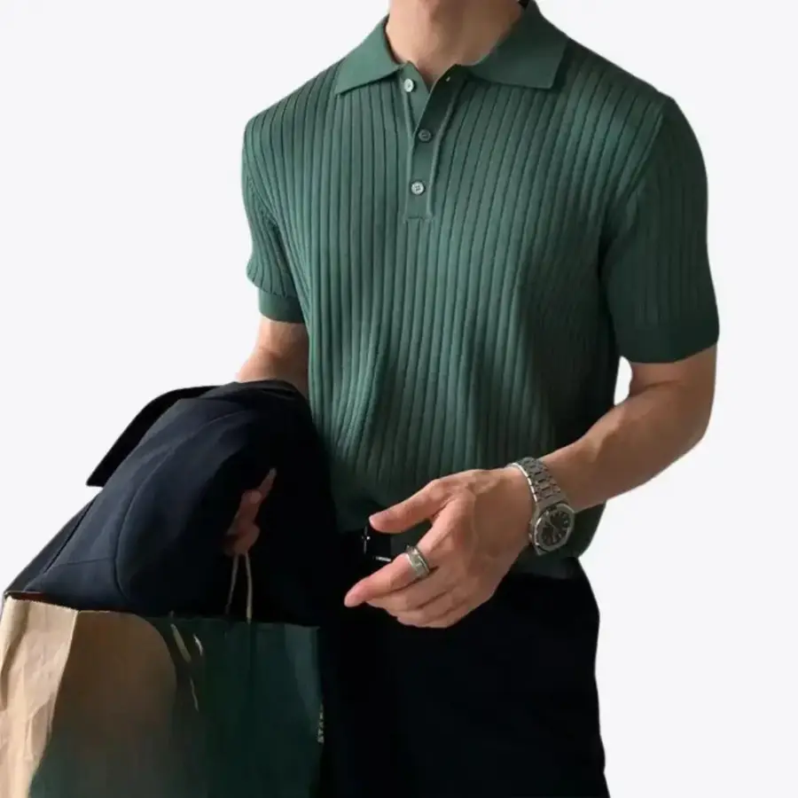 Savile Row Textured Knit Polo - Green / S
