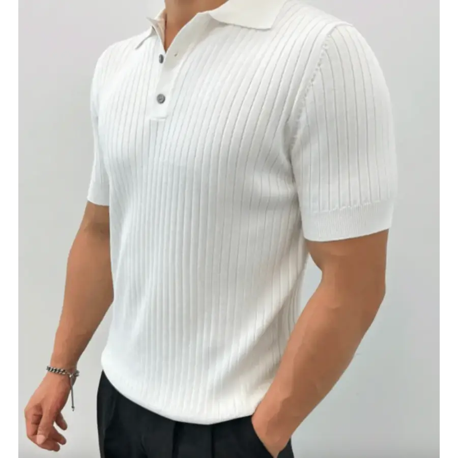 Savile Row Textured Knit Polo - White / S