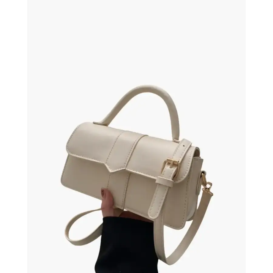 White leather satchel, structured handbag with magnetic closure
