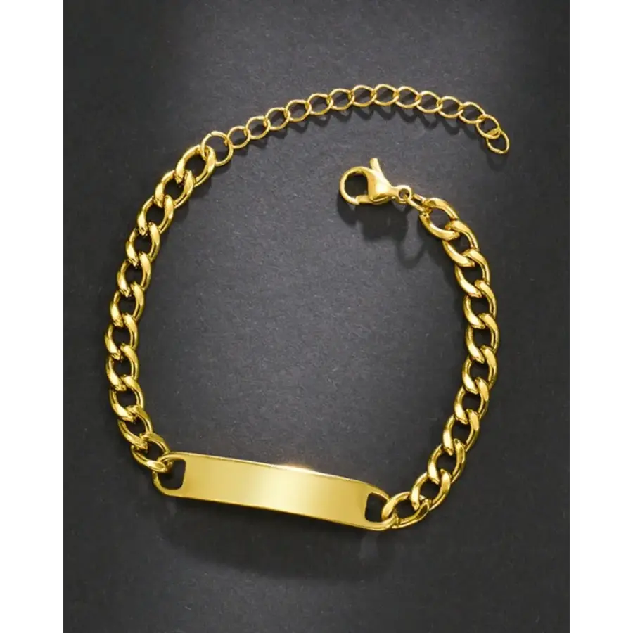Signature Cuban chain bracelet gold finish polished identity plate