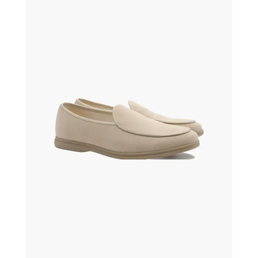 Hand-stitched full-grain leather loafer, beige, top-down view