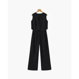 Sleeveless wide-leg jumpsuit Black size small front view tailored silhouette