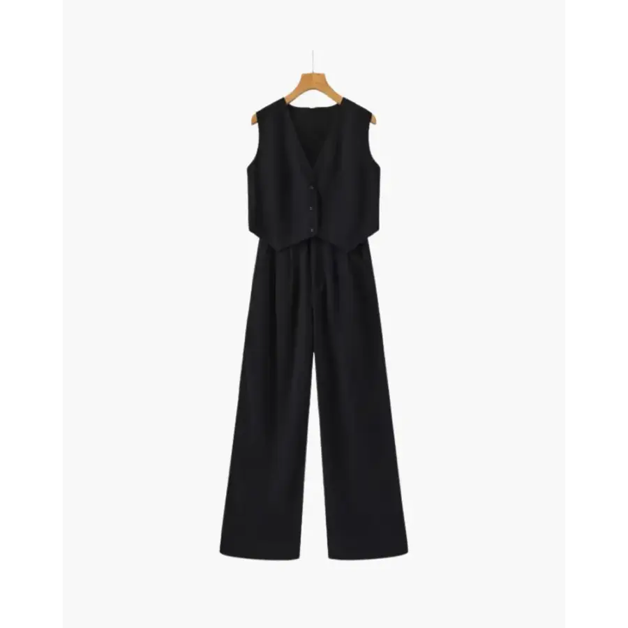 Sleeveless wide-leg jumpsuit Black size small front view tailored silhouette