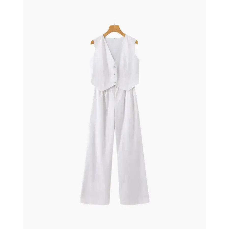 Sleeveless wide-leg jumpsuit White size small front details and construction
